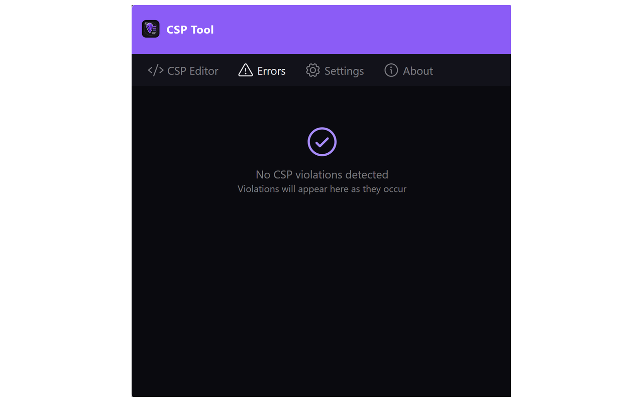 Errors tab showing no CSP violations detected