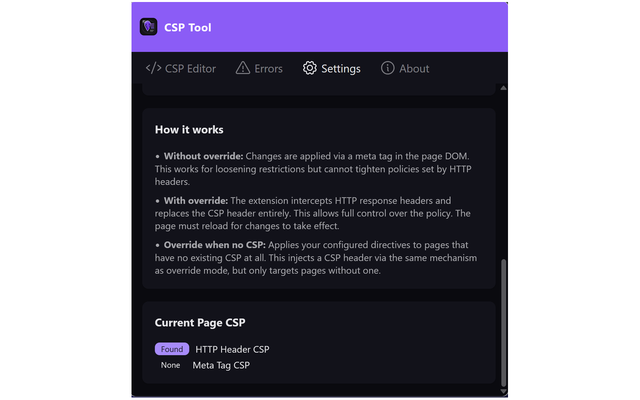 Settings explanation of how override modes work
